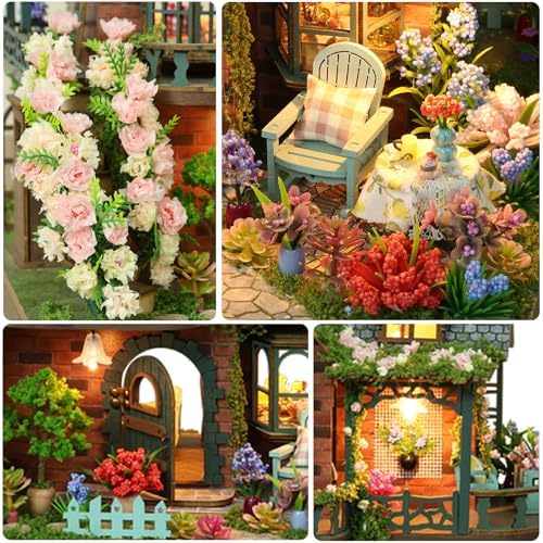 Plustopoy DIY Miniature House Kit - DIY Mini House Building Kit - Wooden Dollhouse Miniature Kit -Tiny Garden House Diorama Building Kits with Light - 3D Puzzle Adult Craft Unique Gift - Image 2