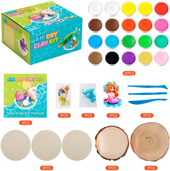 Air Dry Clay Kits for Kids,Animal & Ocean Theme,Modeling Clay for Kids, DIY Model Magic Clay with Sculpting Tools and Tutorials,20 Boxes Molding Clay,Ultra Light,Soft & Non-Sticky,Arts and Crafts Gift - Image 2