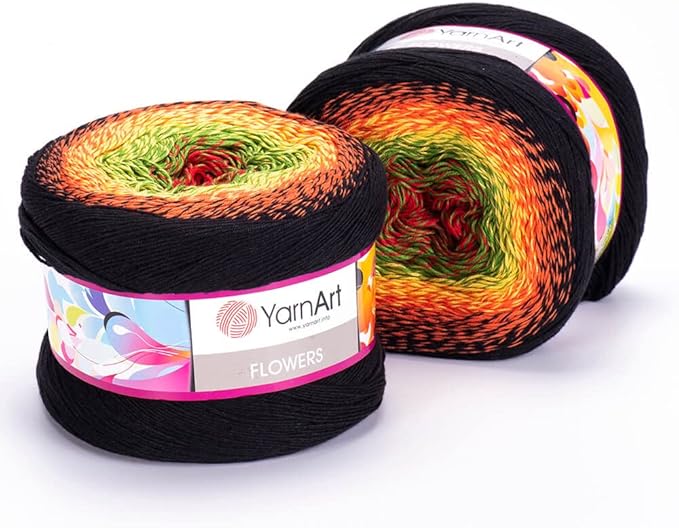 2 Skein/Pack Yarnart Flowers Gradient Yarn, Each Ball 8.8 Oz (250gr) / 1094 Yards (1000m), 55% Cotton 45% Acrylic, Superfine Fingering Weight for Knitting and Crochet, 267 - Black Orange
