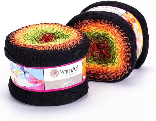 2 Skein/Pack Yarnart Flowers Gradient Yarn, Each Ball 8.8 Oz (250gr) / 1094 Yards (1000m), 55% Cotton 45% Acrylic, Superfine Fingering Weight for Knitting and Crochet, 267 - Black Orange