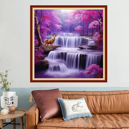 Joyhoor Stamped Cross Stitch Kits for Beginners, Needlepoint Kits for Adults, 11CT Counted Embroidery Kits-Enchanting Waterfall 18x18 inchs - Image 2