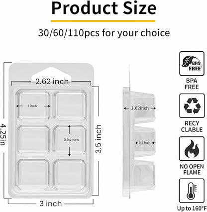 Wax Melt Container Clamshell Packaging Mold Box Stand for Plastic Clear Empty Wax Candle Melt Tart Packaging Cube Container Clamshell Mold Holder Organizer Tray Empty Shape Bulk wth Lid