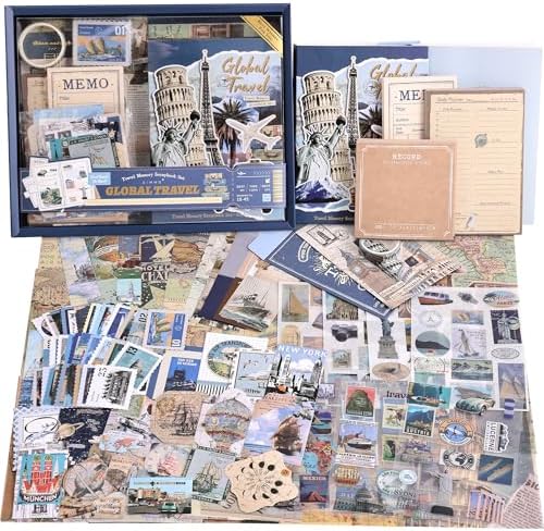 emmoolife Scrapbooking Supplies Kit, Daily Life World Travel Scrapbook Kit for Bullet Junk Journal, Stationery, A6 Grid Notebook, DIY Journaling Supplies, Birthday Craft Gift Teen Women by emmoolife