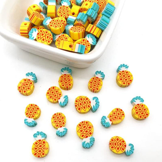 100pcs Pineapple Polymer Clay 10mm Spacer Beads for Women Jewelry Making DIY Choker Waist Chain Hair Clip Accessories (Pineapple) by LUBINGSHINE