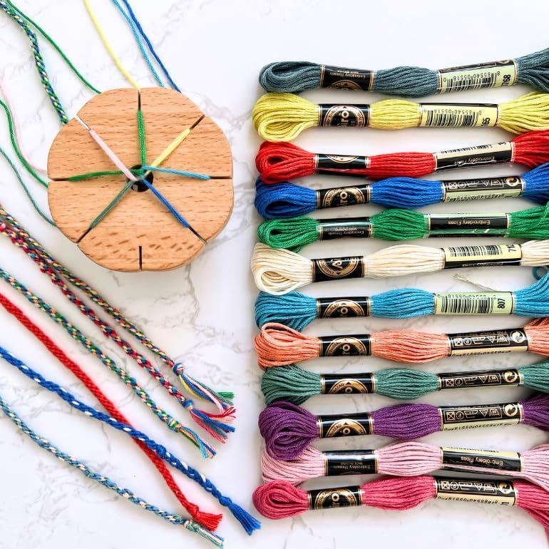 Grow Creative Kumi Wheel, Kumihimo Braided Bracelet Making Kit, Natural Materials - Wooden Disk, Cotton Embroidery Threads, Loom Jewelry Making Arts and Crafts Kit by GrowCreative
