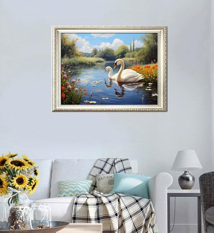 Leczany Cross Stitch Stamped Kit for Adults - Two Swan Lakes | DIY Embroidery Starter Patterns Craft Kit Needlepoint for Beginner | 11CT, 3 Strands | 22.1x15.8 inches