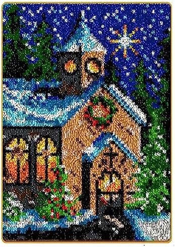 MIAOLLUN Christmas Latch Hook Kit for Adults Beginner, Church DIY Crochet Yarn Rugs Hooking Craft Needlework Kit with Color Preprinted Pattern for Home Decoration Festival Gift 20X15inch by MIAOLLUN