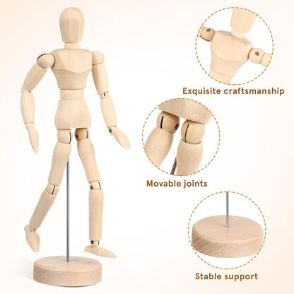 KALLORY Artists Wooden Manikin Flexible Body Joints Human Figure Puppet Model Wood Male Mannequin Doll Ornament Stand for Home Office Desk Decoration Sketching Drawing Painting Supplies