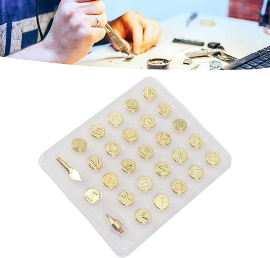 Restokki Brass Alphabet Carving Letters Burning Tip for Wood Leather Paper Branding Personalization DIY Crafts, 26 Letters