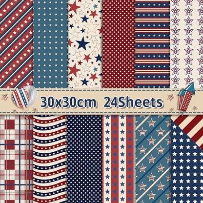 Retro Patriotic Scrapbook Paper Blue Star Patterned Papers Pad 11.8×11.8,24 Sheets Double-Sided Scrapbooking CardStock Paper for 4th of July Card Making Veteran's Day Cardmaking DIY Origami Papers. by iKammo