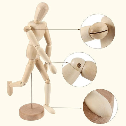 JOIKIT 4 Pack 8.5 Inch Wooden Artists Model, Wooden Art Mannequin Articulated Mannequin with Stand and Posable Body, Movable Wooden Manikin for Drawing The Human Figure