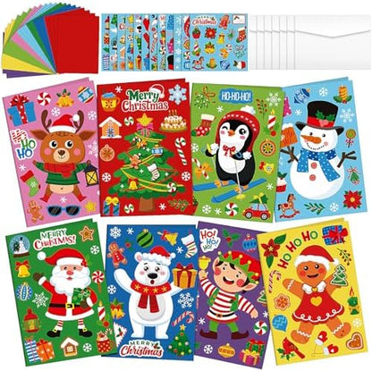 Fullhawl 48 Set Christmas Card Making Kits DIY Christmas Craft with Stickers and Envelopes Make Your Own Greeting Card Handmade Xmas Folded for Gift Party Decor Home Activities (Xmas) by Fullhawl
