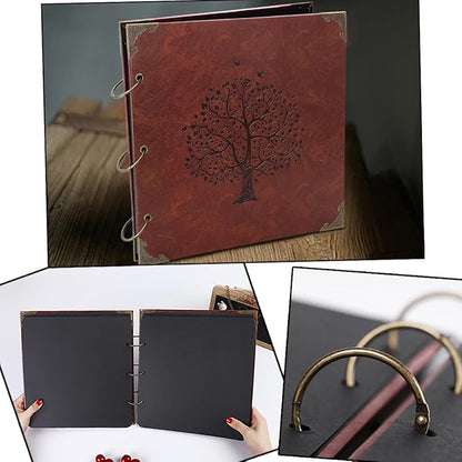 ADVcer Photo Album Scrapbook, 12x12 inch 50 Pages Vintage Leather Cover Big Three-Ring Binder Family Picture Booth DIY Scrapbooking Albums with 408pcs Self Adhesive Photos Corner for Memory Keep, Tree