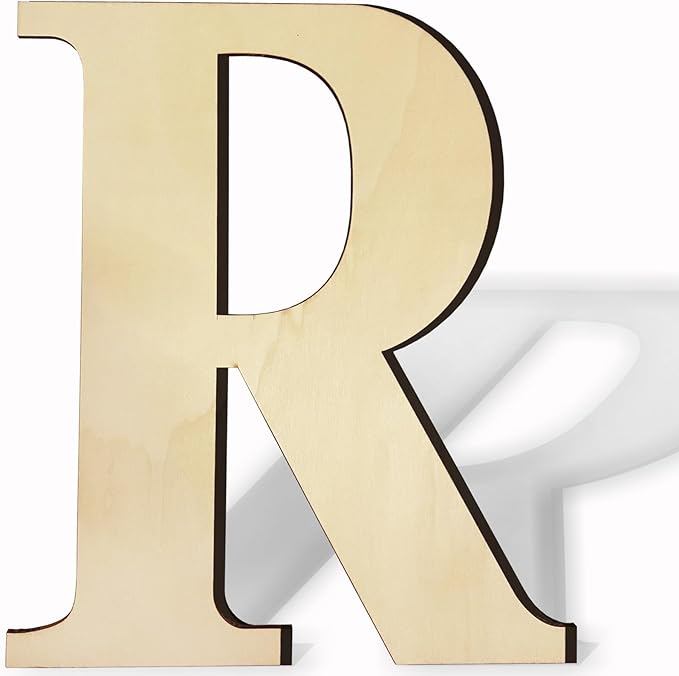 17 Inch Unfinished Wood Letter for Wall Decor, Paintable Thick Wooden Letter for DIY Craft Projects, Blank Wood Alphabet Letter for Birthday, Parties, Wedding, Christmas Home Decoration(Letter R)