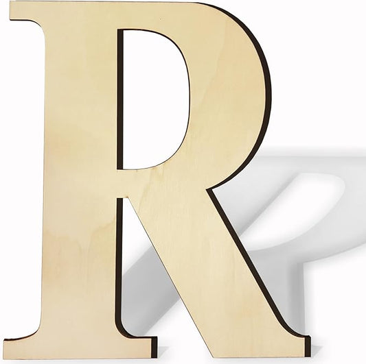 17 Inch Unfinished Wood Letter for Wall Decor, Paintable Thick Wooden Letter for DIY Craft Projects, Blank Wood Alphabet Letter for Birthday, Parties, Wedding, Christmas Home Decoration(Letter R)