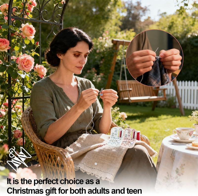 Reroon 8 Pack Mini Travel Sewing Kit for Adult & Kid | Portable Sewing Box Kit Bulk | Small Emergency Repair Set with Thread Scissors Needle for Travel, Beginner DIY Handcraft | Pink + Blue - Image 4