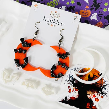 Halloween Moon Bat Polymer Clay Cutters Set – 4pcs Clay Earring Cutters for DIY Polymer Clay Jewelry Making, Clay Tools and Molds for Earrings