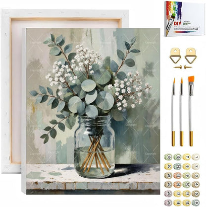 Sceorixa Still Life Paint By Numbers Kit for Adults - DIY Eucalyptus Bouquet in Jar Painting On Canvas, Acrylic Paint Set, Suitable for Beginners, Wall Art for Home Decor and Gifts(8X12IN Framed) by Unknown