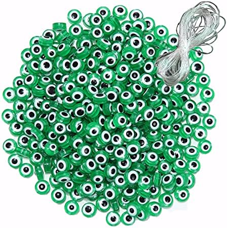 200pcs Evil Eye Beads Green Resin Lampwork Beads for DIY Jewelry Bracelet Ring Necklace Amulet Decoration Craft Making (Green) by LUBINGSHINE