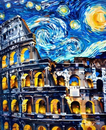 Paint by Numbers Kit for Adults Beginner, Landscape Paint by Numbers Colosseum, DIY Easy Acrylic Watercolor Oil Painting Kit with Brushes, Arts and Crafts for Adult for Home Decor 12x16 in T-95 by Unknown