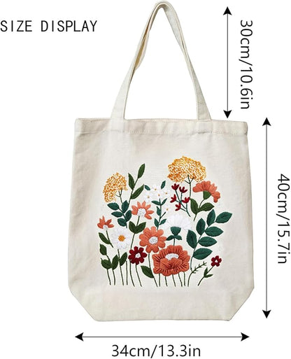 MAMUNU Canvas Tote Bag Embroidery Kit with Pattern for Beginners, Arts and DIY Crafts Kits for Adults, Include Instructions Embroidery Bag, Embroidery Hoops, Color Threads and Tool