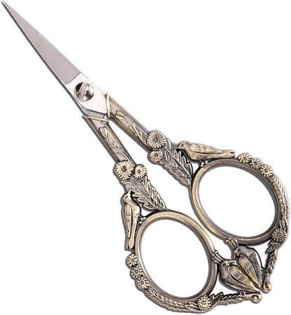YOUGUOM Embroidery Scissors, Small Sharp Pointed Sewing Scissors for Craft Cross Stitch Needlework Artwork Knitting Thread Yarn Detail Cutting Tools, 4.6in Little Bronze Bird Scissor