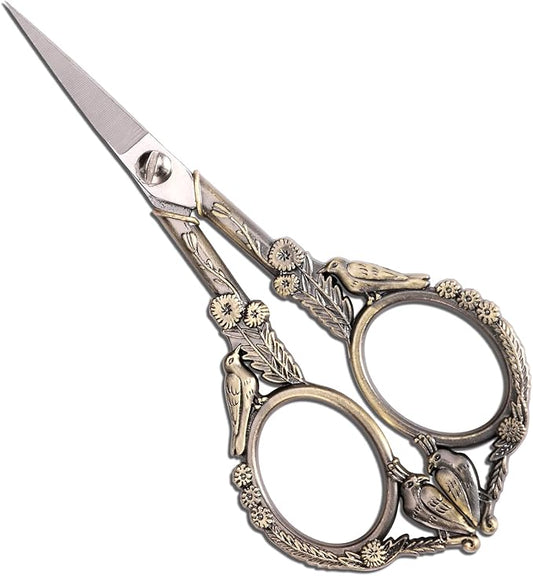 YOUGUOM Embroidery Scissors, Small Sharp Pointed Sewing Scissors for Craft Cross Stitch Needlework Artwork Knitting Thread Yarn Detail Cutting Tools, 4.6in Little Bronze Bird Scissor