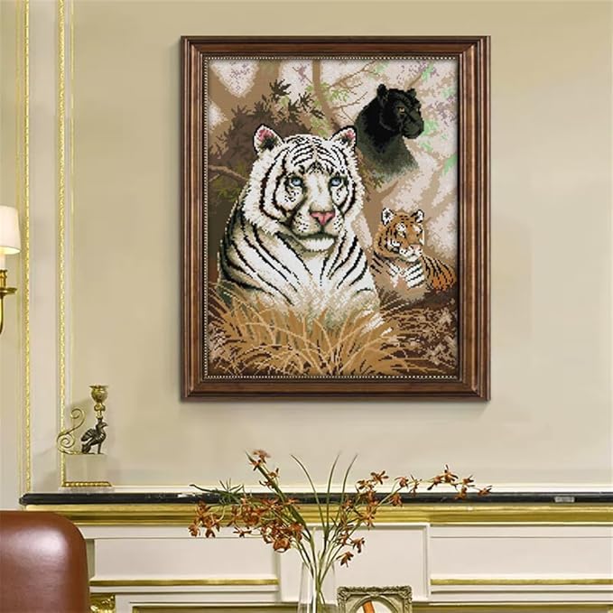 JOYSEWING Tiger Printed Pattern Counted Cross Stitch Animal Stamped Kits Printed Embroidery Starter Kits for Beginners DIY Home Decoration Set Printed Pattern (Beast(14CT) 14.96 ×18.11 inch)