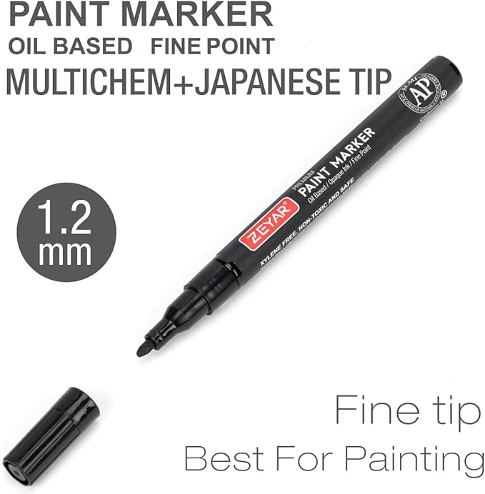 ZEYAR Oil-Based Paint Markers, Fine Point 24 Colors, AP Certified, Works on Rock painting, Wood, Glass, Metal, Ceramic and more (24 Colors Fine Point)