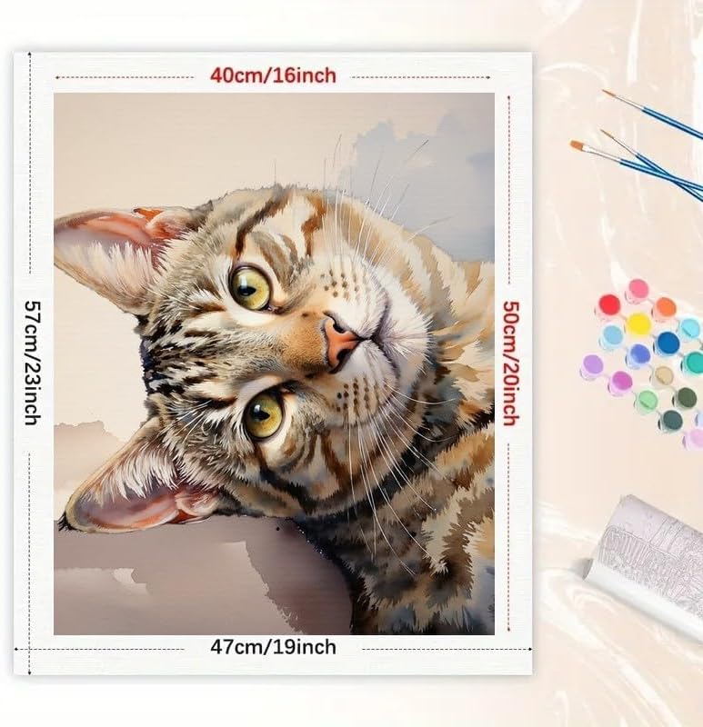 TAOPAOLAB Pet Art Paint by Numbers Kit for Adults - DIY Watercolor Tabby Cat with Yellow Eyes Painting on Canvas 16x20 Inches, Acrylic Paint Set, Suitable for Beginners, Art for Home Decoration/Gifts - Image 2