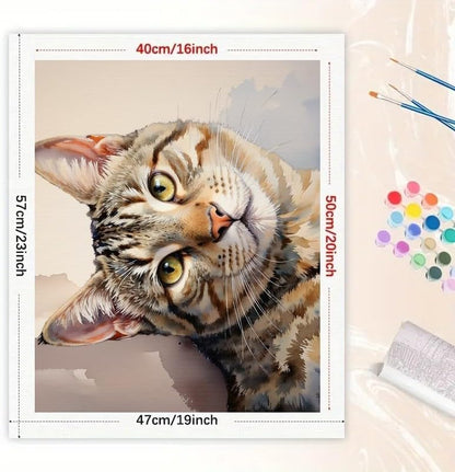 TAOPAOLAB Pet Art Paint by Numbers Kit for Adults - DIY Watercolor Tabby Cat with Yellow Eyes Painting on Canvas 16x20 Inches, Acrylic Paint Set, Suitable for Beginners, Art for Home Decoration/Gifts - Image 2