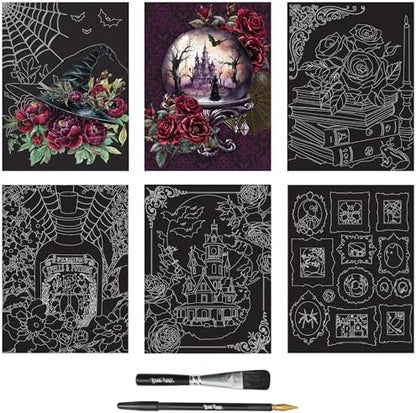 Brea Reese Scratch Art Paper Pad - Witching Hour Kit with 6 Metallic - Image 3