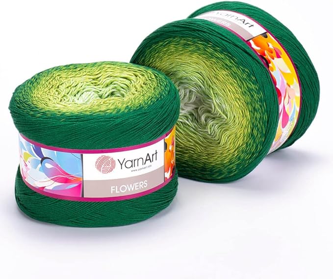 2 Skein/Pack Yarnart Flowers Gradient Yarn, Each Ball 8.8 Oz (250gr) / 1094 Yards (1000m), 55% Cotton 45% Acrylic, Superfine Fingering Weight for Knitting and Crochet, 283 - Green