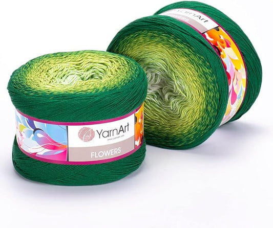 2 Skein/Pack Yarnart Flowers Gradient Yarn, Each Ball 8.8 Oz (250gr) / 1094 Yards (1000m), 55% Cotton 45% Acrylic, Superfine Fingering Weight for Knitting and Crochet, 283 - Green