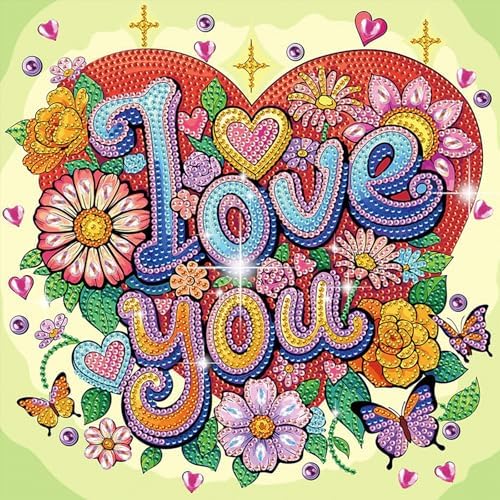 jinglinhh Love You Flowers Butterfly Special Shaped DIY Diamond Art Painting Kit for Adults Beginners, Partial Drill Crystal Rhinestone Gem Art Craft Home Wall Decor 30x30cm by Unknown