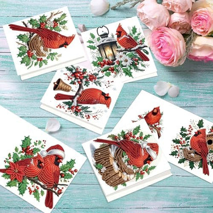 6pcs Christmas Diamond Painting Greeting Card with envelopes, DIY Red Bird Northern Cardinal Diamond Art Greeting Card for Blessing and Wish Special Shaped Arts Crafts for Birthday Thanksgiving Day - Image 5