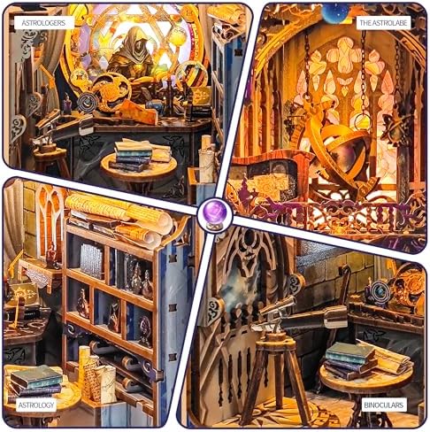 3D Puzzles Book Nook Kit, DIY Miniature Book Nook Kit Creative Decorative with LED Lights Bookend Bookshelf Insert for Adults Teens-Star Map Secrets(SQ -35) - Image 5