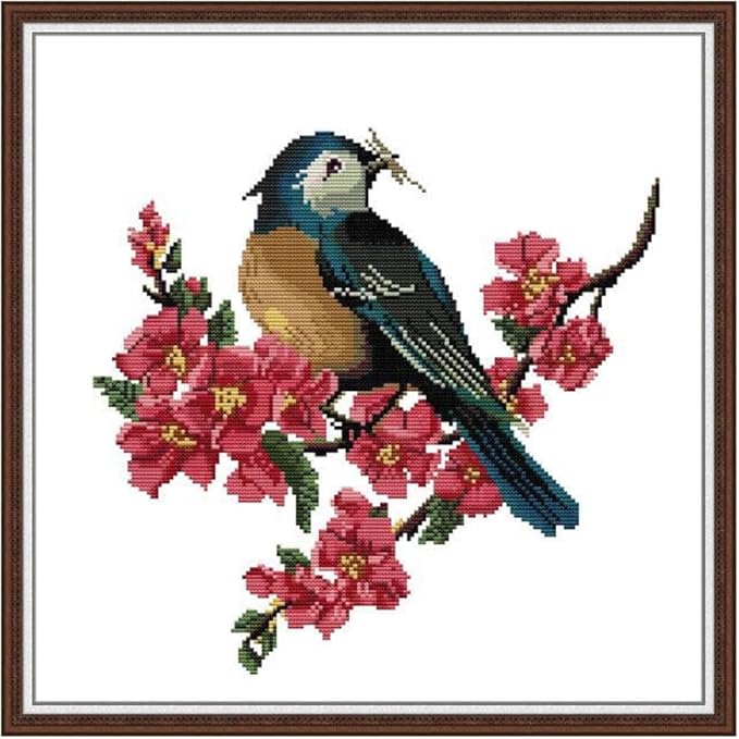 Qeerysew Cross Stitch Kits Stamped Full Range of Embroidery Starter Kits for Beginners and Adult DIY- Printed kit Bird on The Branch(Printed) 11CT19.7x19.7inches