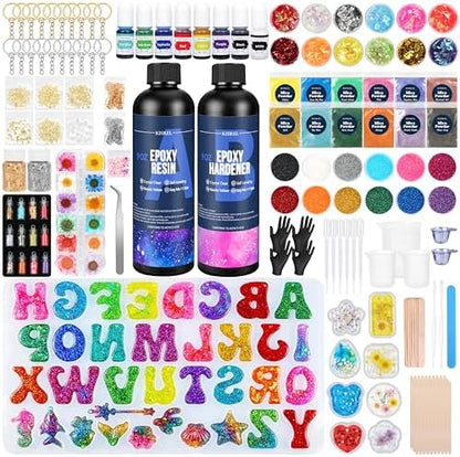 KISREL 18OZ Epoxy Resin Kit, Resin Kit with Alphabet Molds and Supplies by KISREL