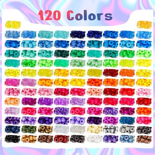 Dowsabel 6 Boxes 120 Colors Pony Beads Bracelet Making Kit, Beads for Jeweley Making with Letter Beads Kandi Beads, DIY Arts and Crafts Birthday Gifts - Image 2