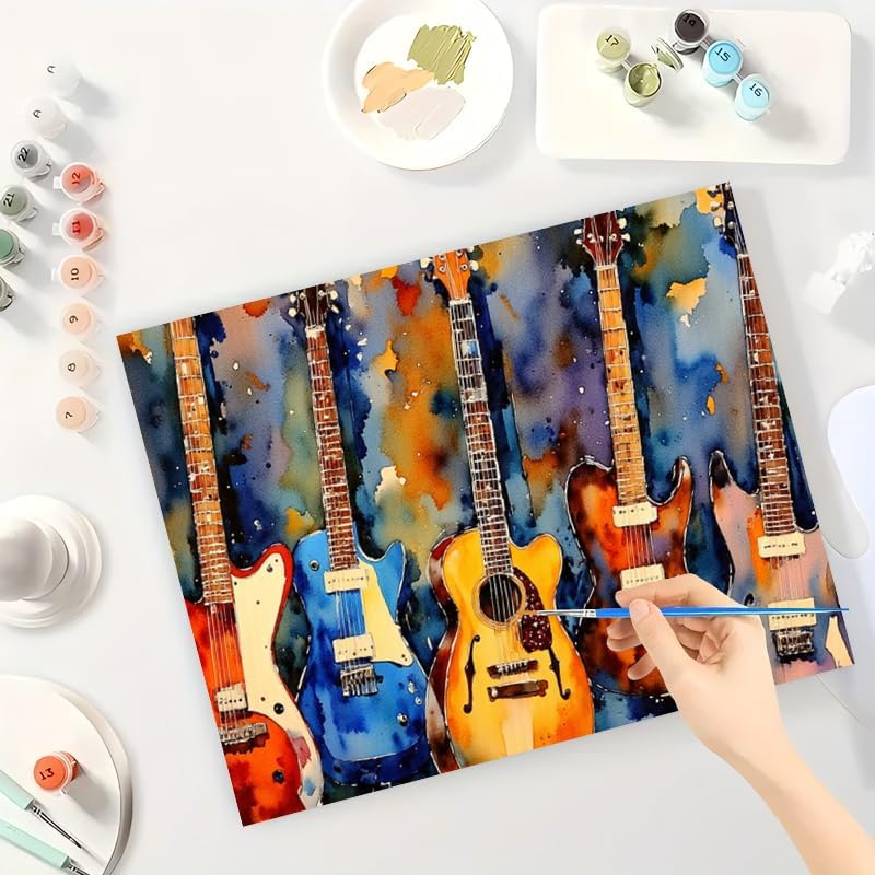 Music Paint by Numbers Kit for Adults - DIY Colorful Guitar Collection Painting on Canvas 16x20 Inches, Acrylic Paint Set, Suitable for Beginners, Art for Home Decoration or Gifts - Image 3
