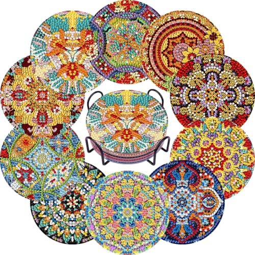 EWJRNSF 10 PCS Mandala Diamond Art Coasters Kit with Holder for Adults by EWJRNSFDiamondPainting