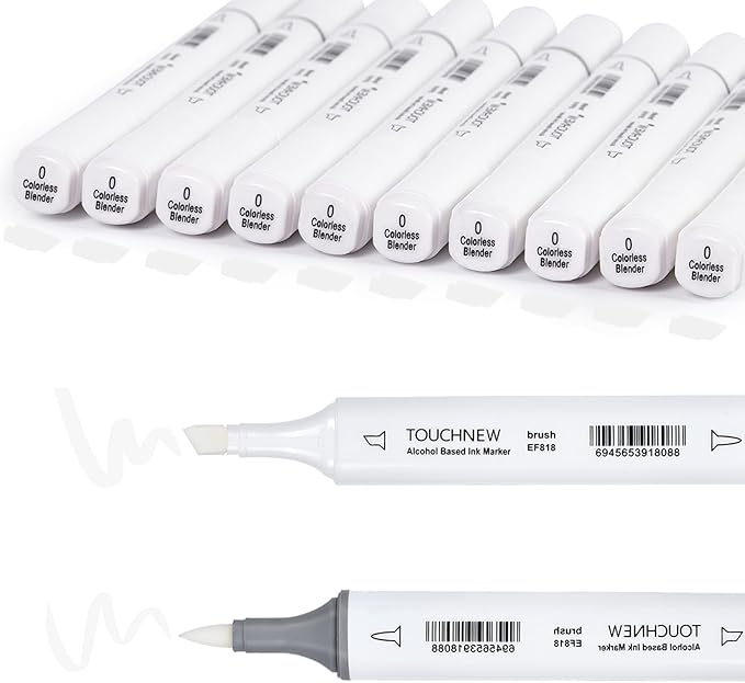 Liulich 10Pcs Alcohol Markers Pure Color Series,Dual Tip Soft Art Solid Color Markers Set for Adults Beginner Drawing Sketching (Colorless Blender)