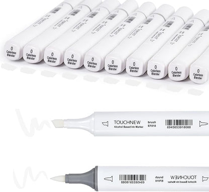 Liulich 10Pcs Alcohol Markers Pure Color Series,Dual Tip Soft Art Solid Color Markers Set for Adults Beginner Drawing Sketching (Colorless Blender)