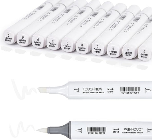Liulich 10Pcs Alcohol Markers Pure Color Series,Dual Tip Soft Art Solid Color Markers Set for Adults Beginner Drawing Sketching (Colorless Blender)