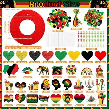 472 Pcs Juneteenth Wreath Craft Kits June 19th DIY Felt Craft African American Wreath Hanging Ornaments with Heart Candle Drum Sticker Decor for June 19th Freedom Independence Day Indoor Outdoor Decor - Image 3