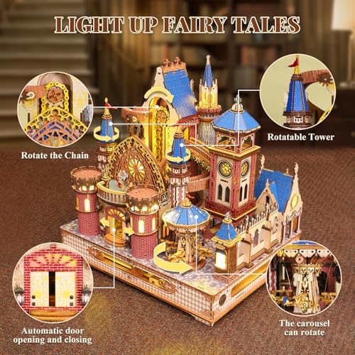 DIY 3D Wooden Puzzles for Adults,Alnwick Castle Miniature House Kit with LED Lights Arts and Crafts for Home Decor Creative Gift for Boys Girls - Image 3
