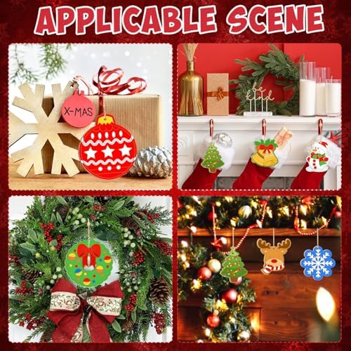 80PCS Wooden Christmas Ornaments to Paint,10 Styles DIY Blank Unfinished Reindeer Santa Claus Christmas Tree Ball Snowman Snowflake Wreath Gift Christmas Stocking Cutouts Ornament for Crafts Winter - Image 6