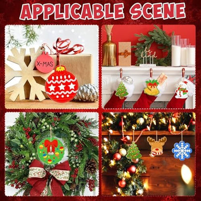 80PCS Wooden Christmas Ornaments to Paint,10 Styles DIY Blank Unfinished Reindeer Santa Claus Christmas Tree Ball Snowman Snowflake Wreath Gift Christmas Stocking Cutouts Ornament for Crafts Winter - Image 6