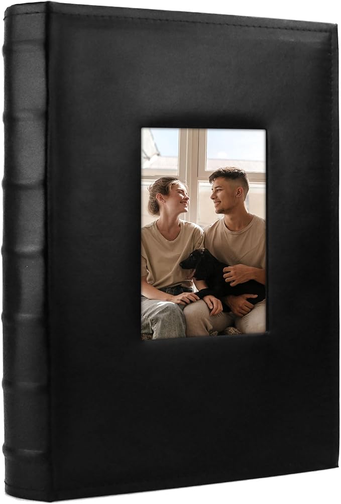 Vienrose Photo Album 4x6 300 Photos with Memo Area Leather Cover Large Capacity Slip-in Pictures Book for Wedding Baby Vacation (Black)